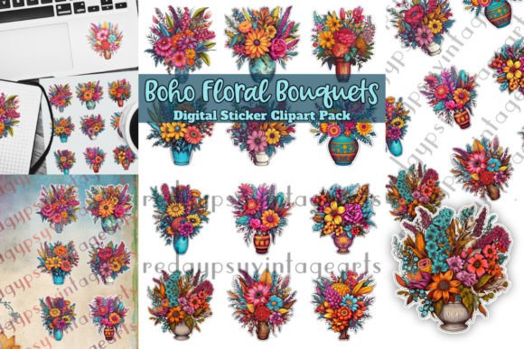 Floral Bouquet Vase Digital Stickers Set