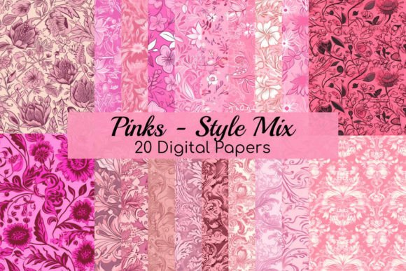 Pink Style Mix Digital Papers Background Gráfico Patrones de Papel Por Red Gypsy Vintage Arts