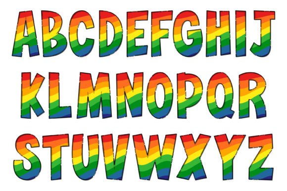 Rainbow Wave Font PNG with transparent background - Preview 1