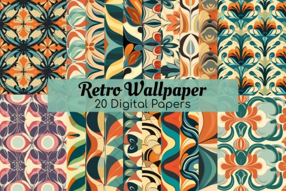 Retro Wallpaper Digital Paper Background Graphic Patterns By Red Gypsy Vintage Arts