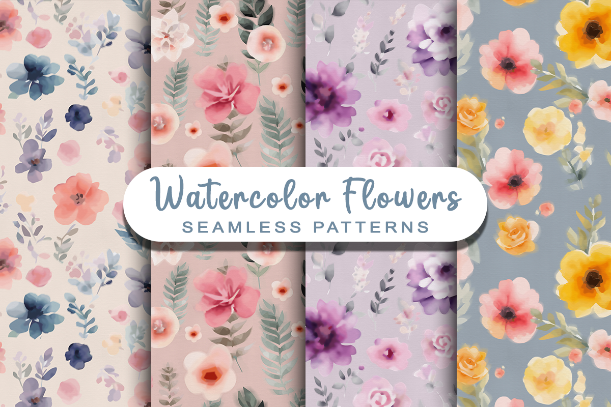 Watercolor Flowers Seamless Patterns Graphic by Conceptty · Creative ...