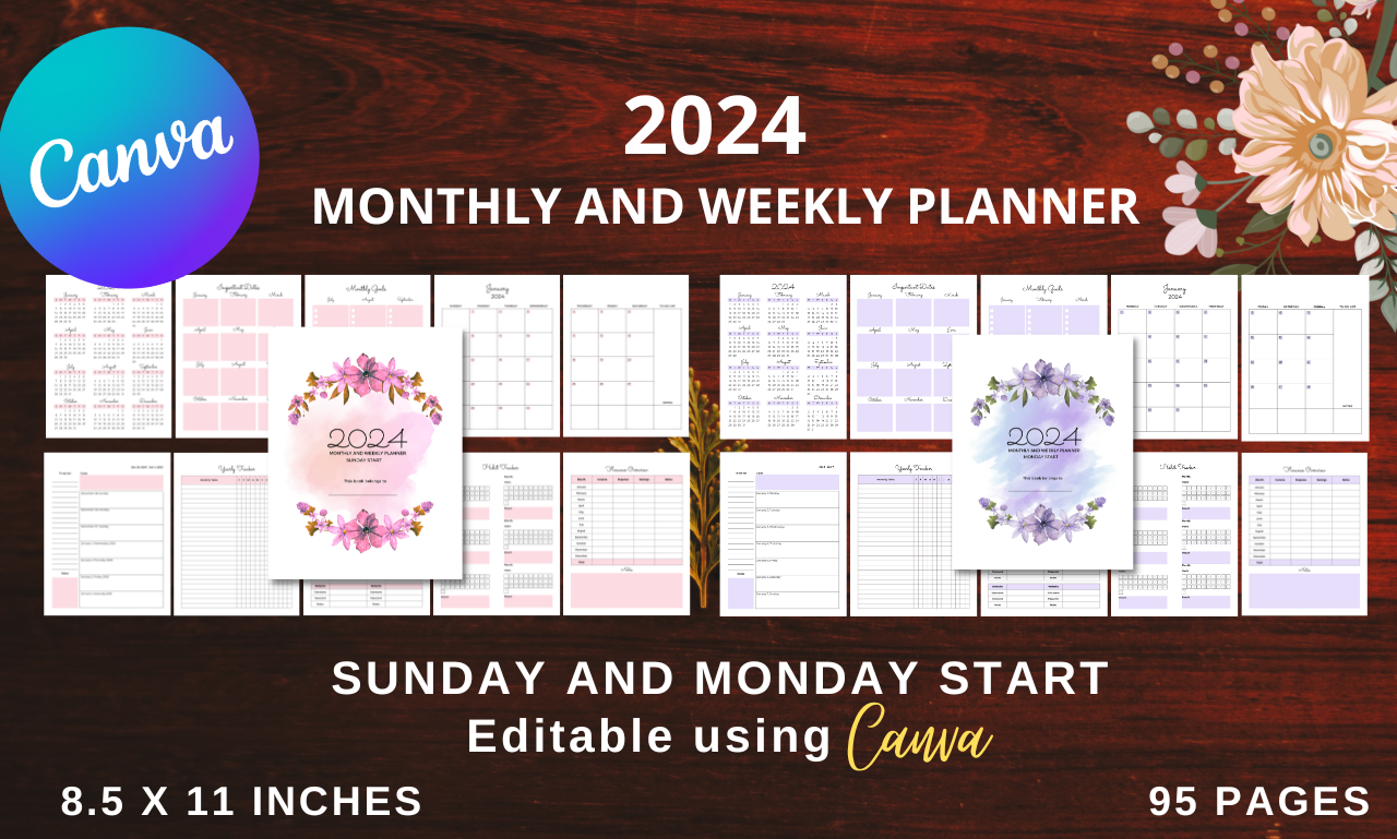 2024 Monthly and Weekly Planner Canva Graphic by Hello Interiors ...