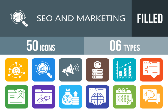 50 SEO and Marketing Round Corner Icons