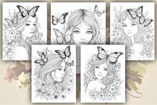 Butterfly Girl Coloring Pages for Adults Graphic by Kohinoor Design ...