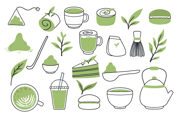 Matcha Tea. Vector Set of Organic Tea