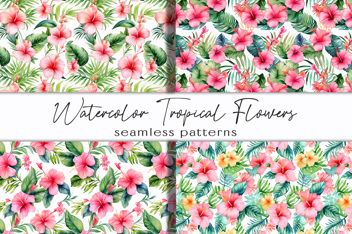 Watercolor Tropical Flowers Patterns Graphic by Conceptty · Creative ...
