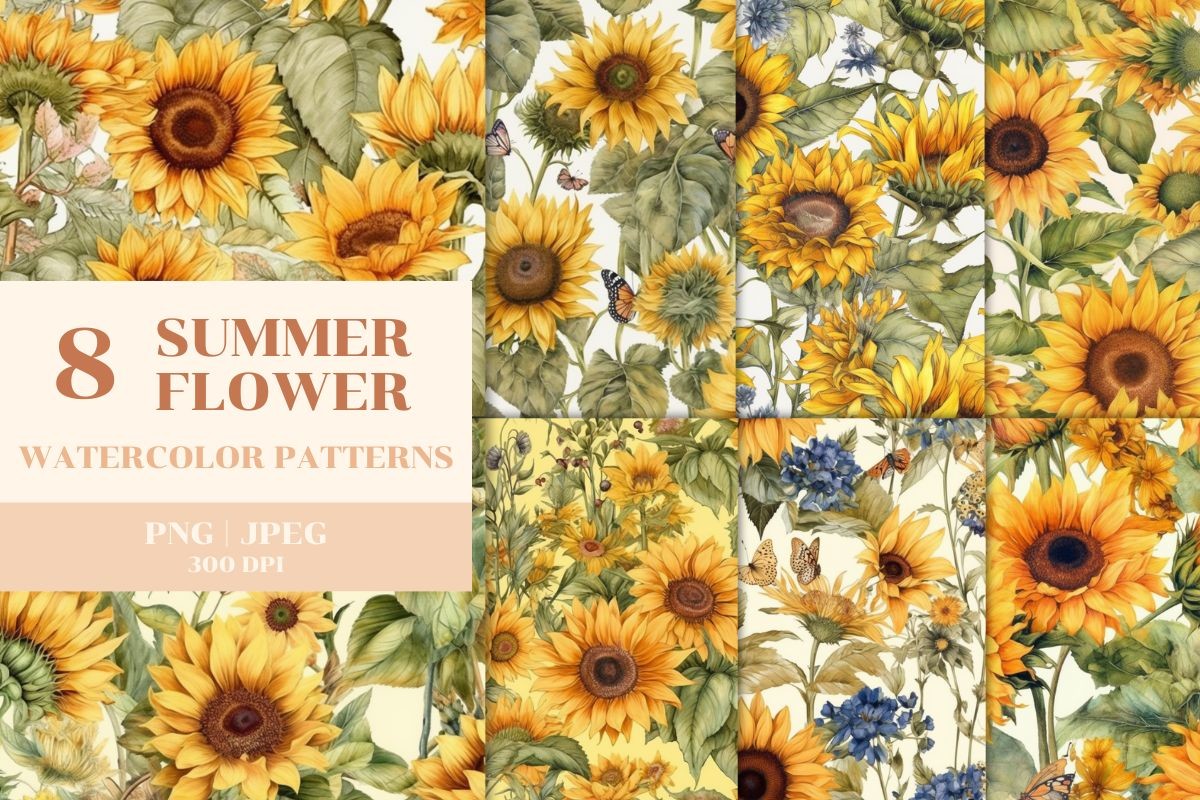 8 Summer Sunflower Patterns Graphic by Brown Cupple Design · Creative ...