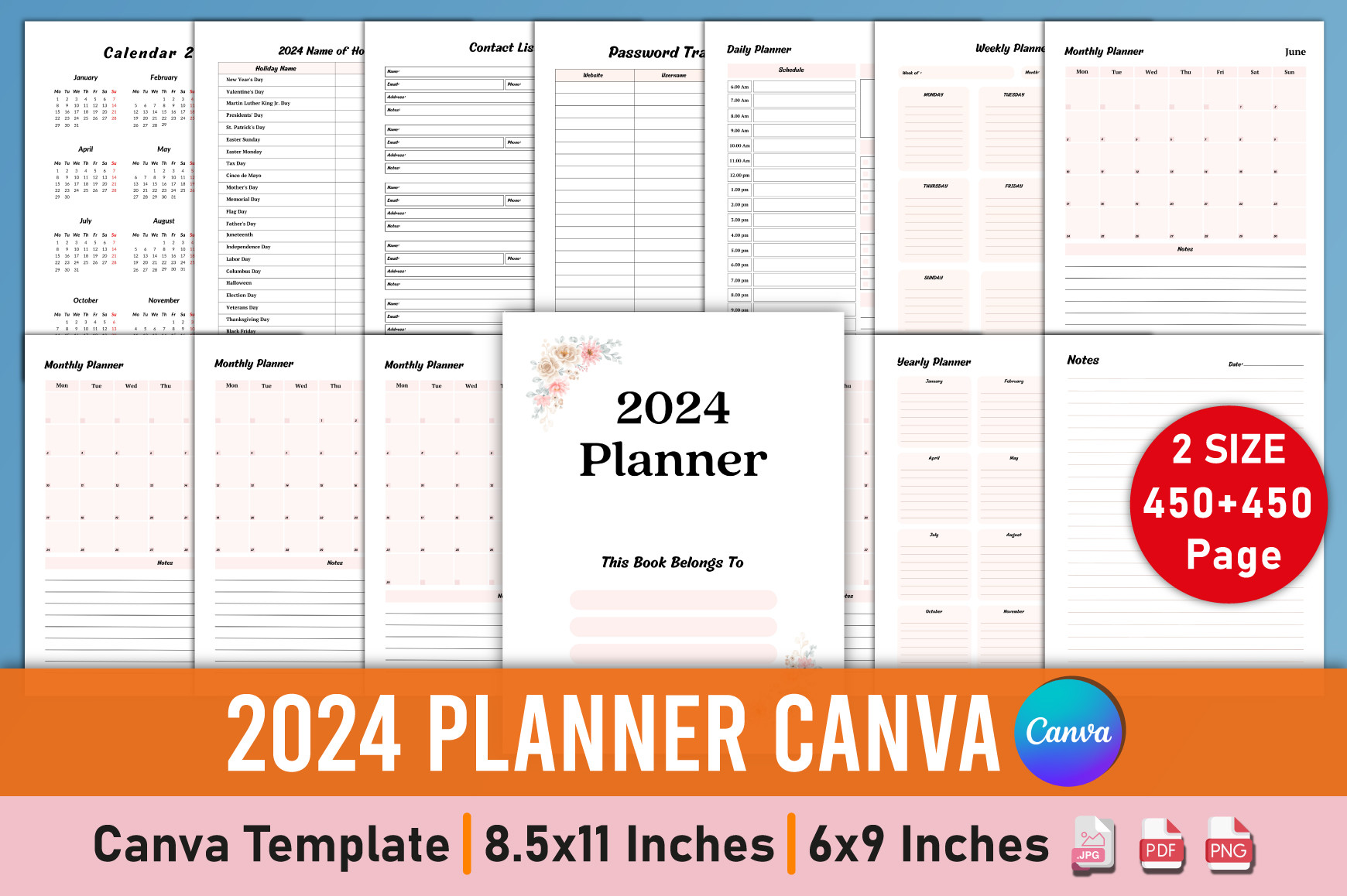 Editable 2024 Planner Canva Interior Graphic by Mustafiz · Creative Fabrica