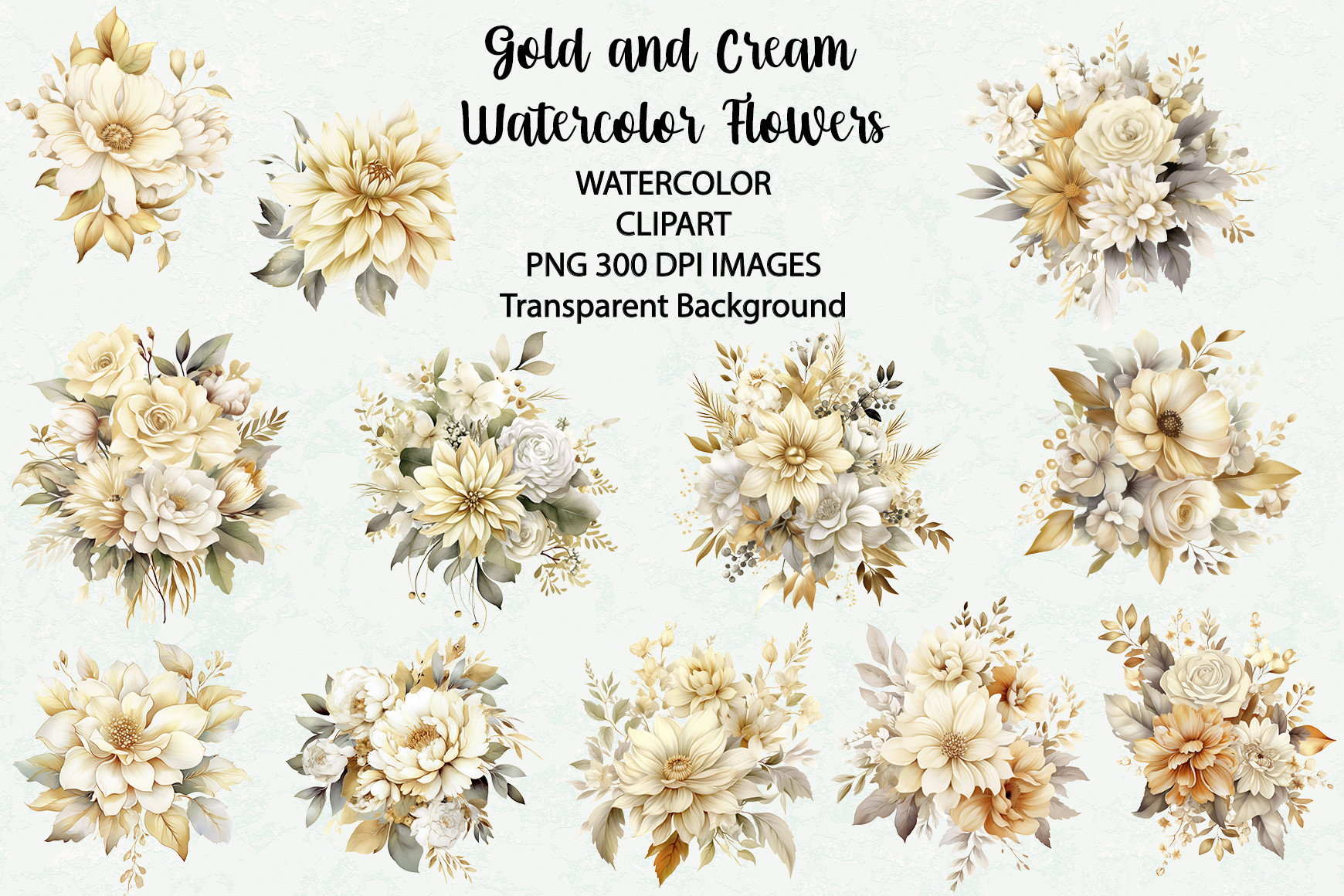 Gold and Cream Flowers Watercolor Clipar Graphic by siatia · Creative ...