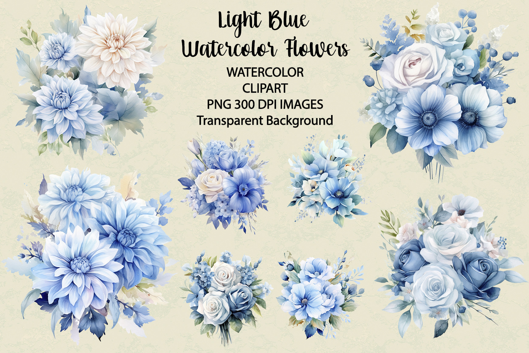 Light Blue Watercolor Flowers Clipart Graphic by siatia · Creative Fabrica