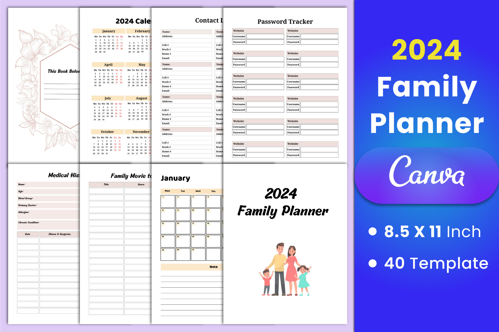 2024 Family Planner Canva Interior Graphic by munjixpro · Creative Fabrica