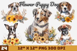 Flower Puppy Dog Watercolor Sublimation Graphic by Gemstone · Creative ...