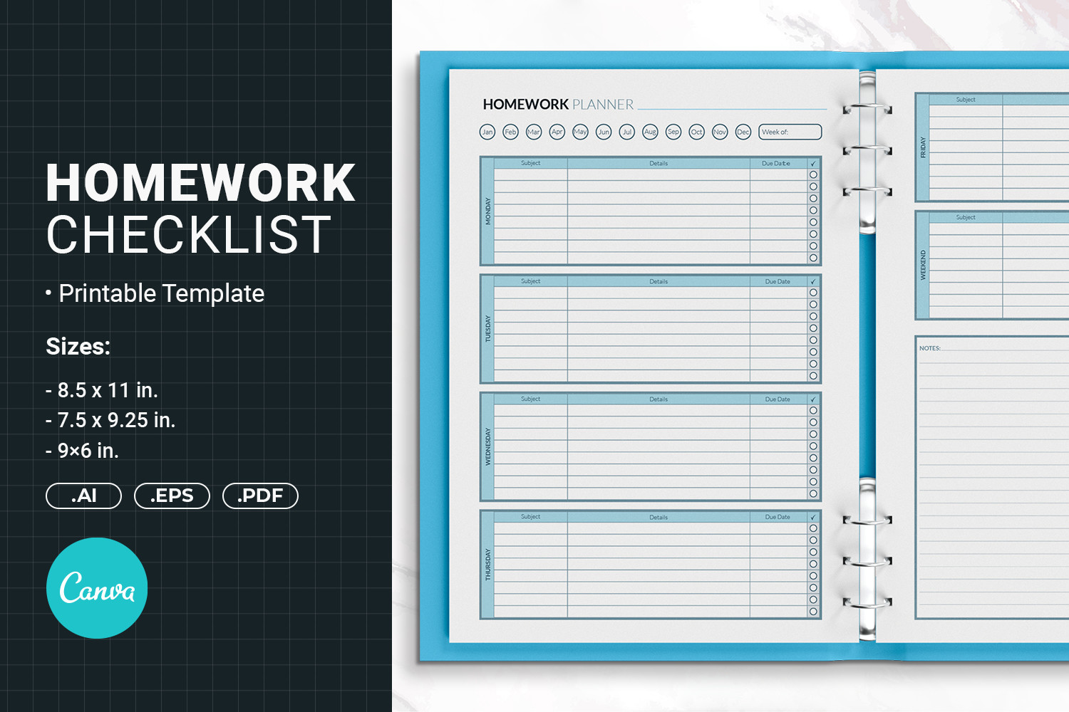Homework Checklist Printable Template Graphic by JUNDI · Creative Fabrica
