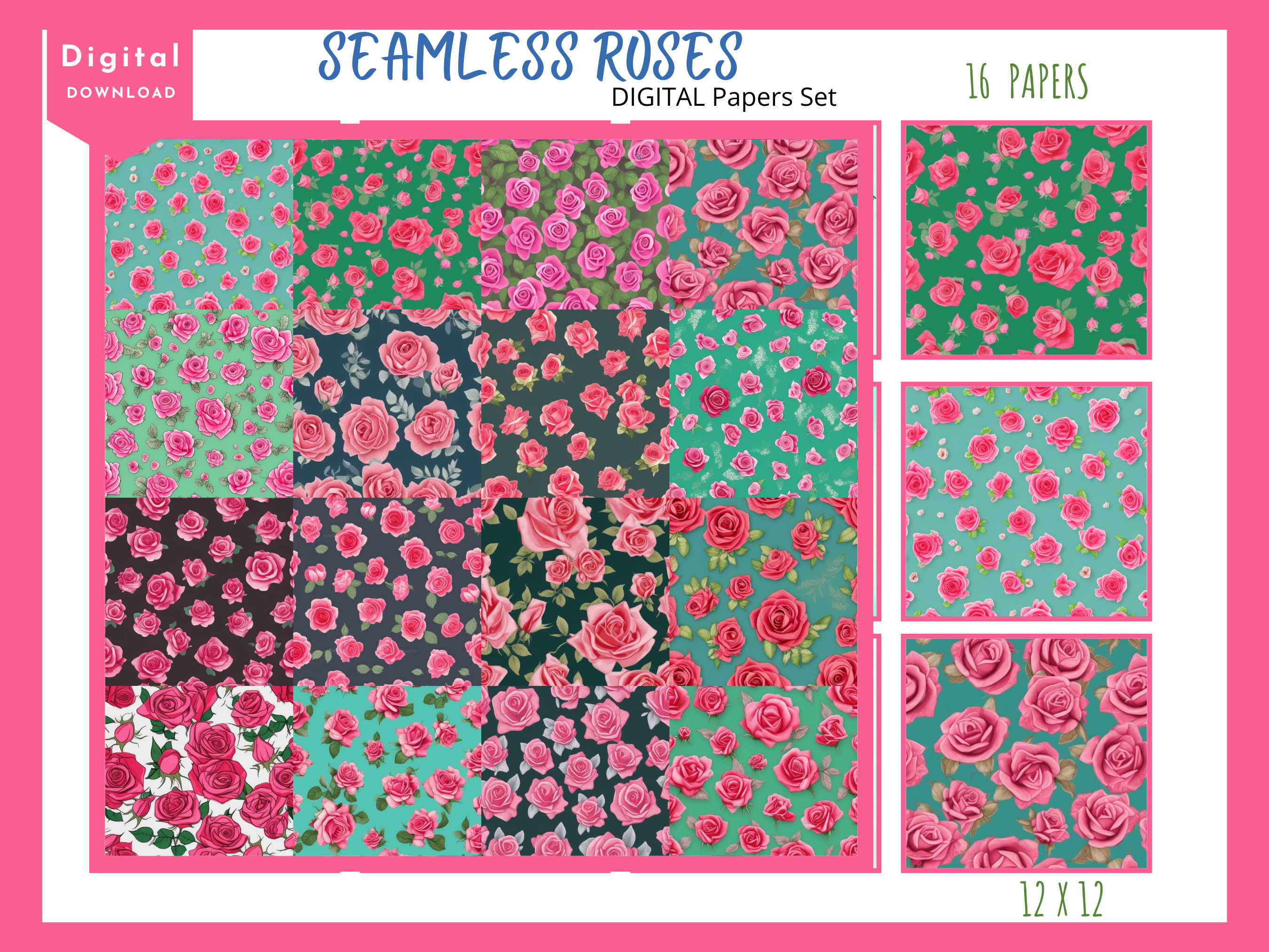 Seamless Roses Digital Paper Patterns Graphic by Jackie Schwabe ...