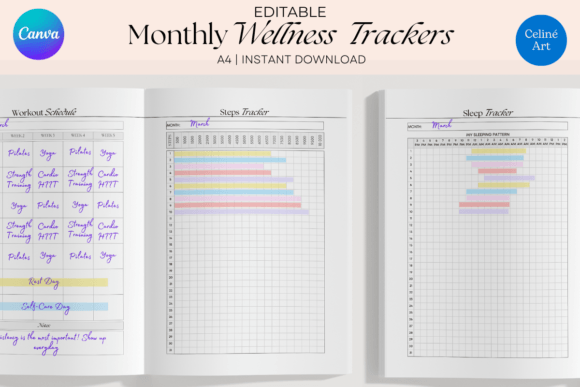 CANVA Editable Monthly Wellness Trackers