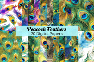 Peacock Feathers Digital Paper Patterns Graphic by Red Gypsy Vintage ...