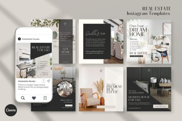Preview of Real Estate Instagram Templates CANVA real estate social media template
