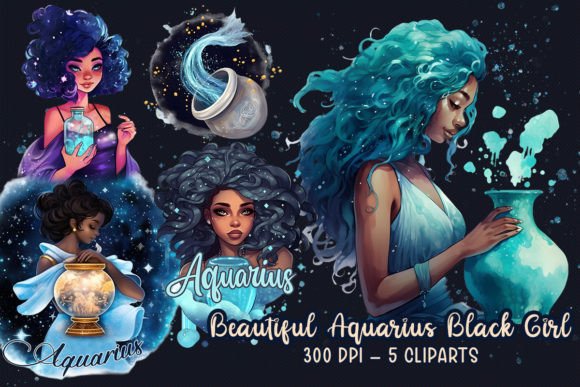 Beautiful Aquarius Black Girl Sublimation Graphic by Mayart