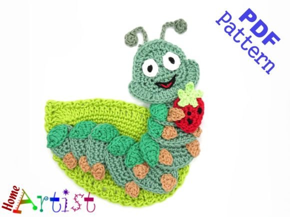 Caterpillar + Leaf Crochet Applique