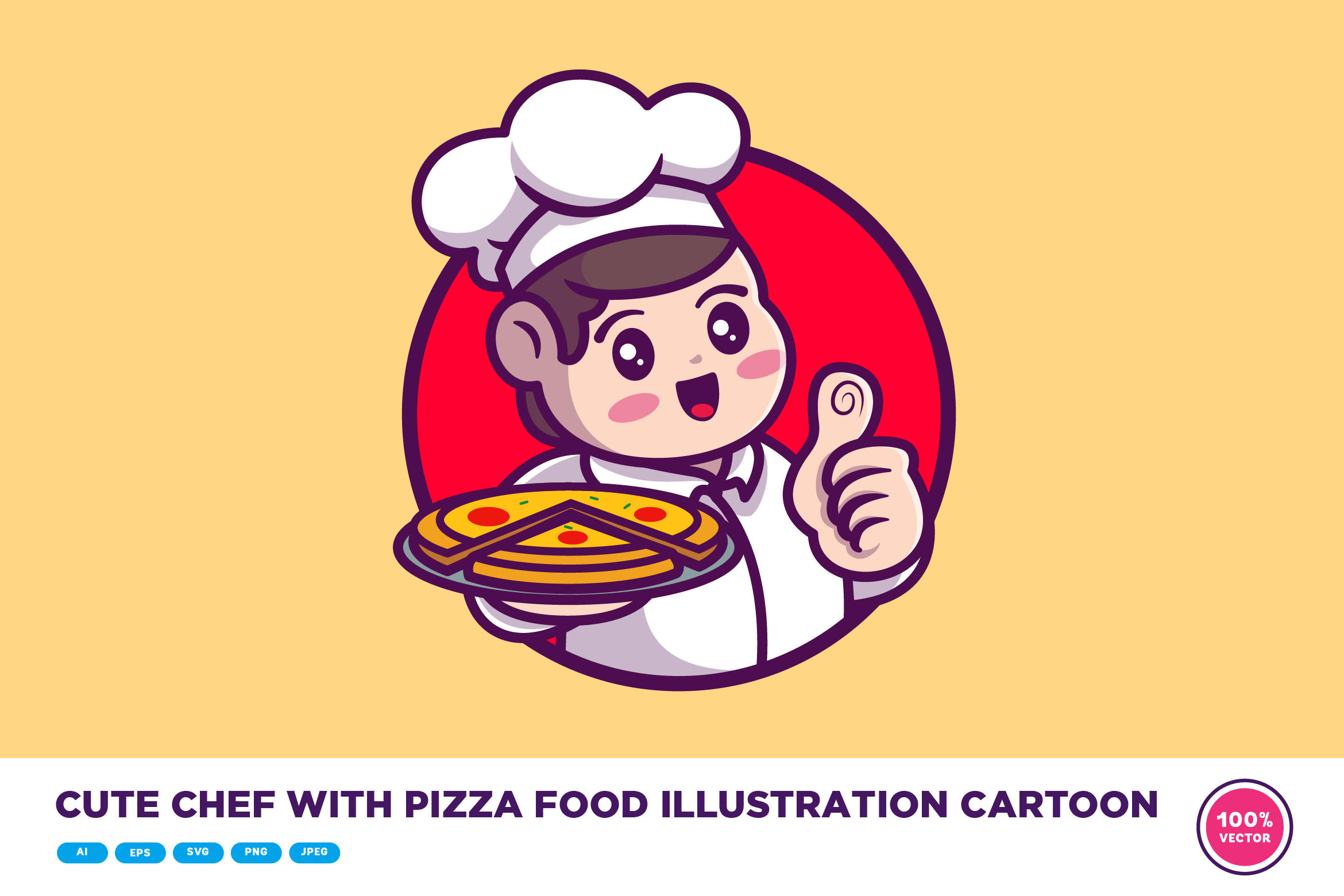 Cute Chef with Pizza Food Illustration