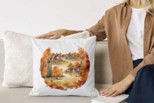 Fall Autumn Village Watercolor Clipart Graphic by siatia · Creative Fabrica