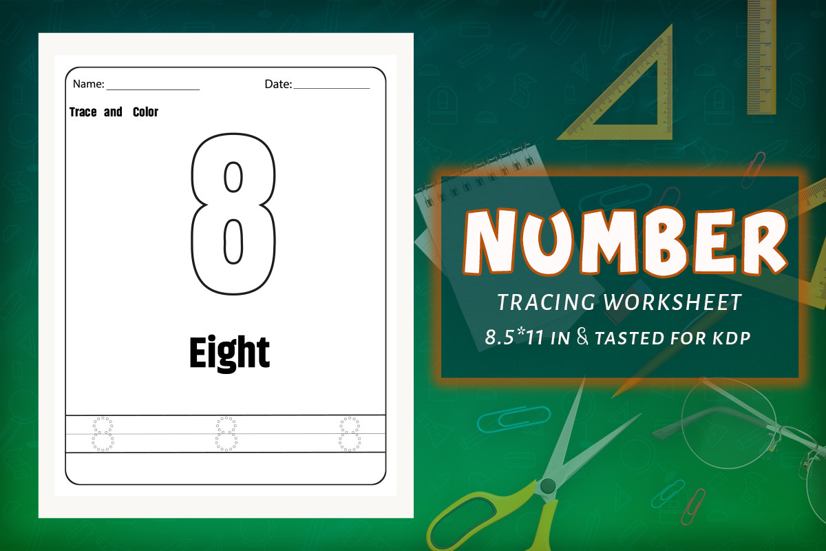 Number Tracing KDP Worksheets 08 Graphic by Design BLOOM · Creative Fabrica