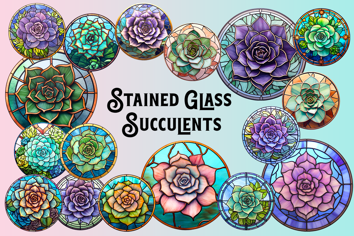Stained Glass Round Succulent Windows Graphic by Journey2JoyCreations   Creative Fabrica