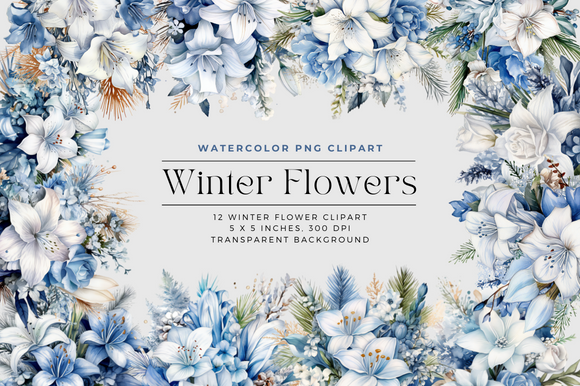 Watercolor Winter Flowers Clipart Graphic by Cecily Arts · Creative Fabrica