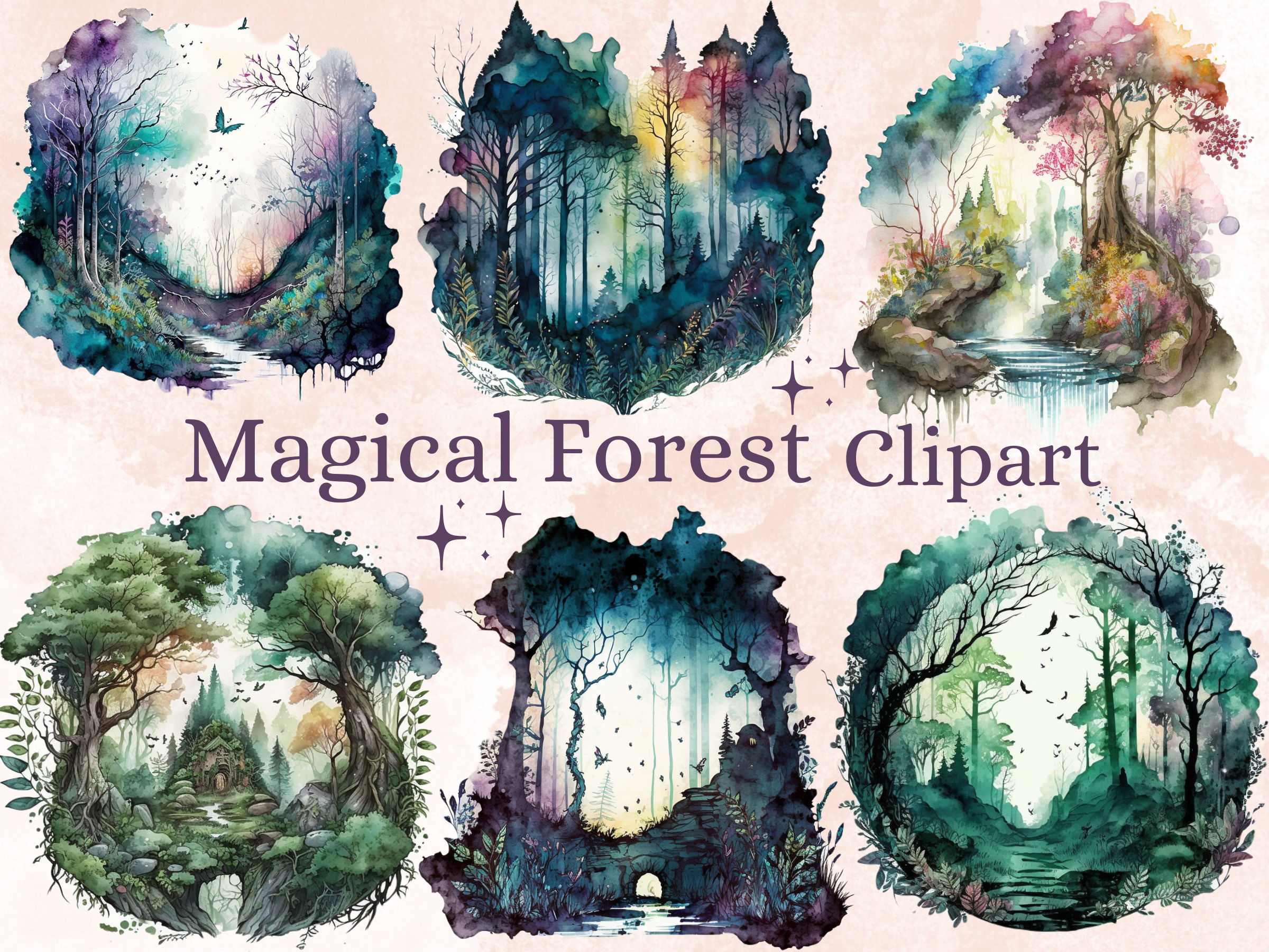 20 PNG Watecolor Magical Forest Clipart Graphic by ...