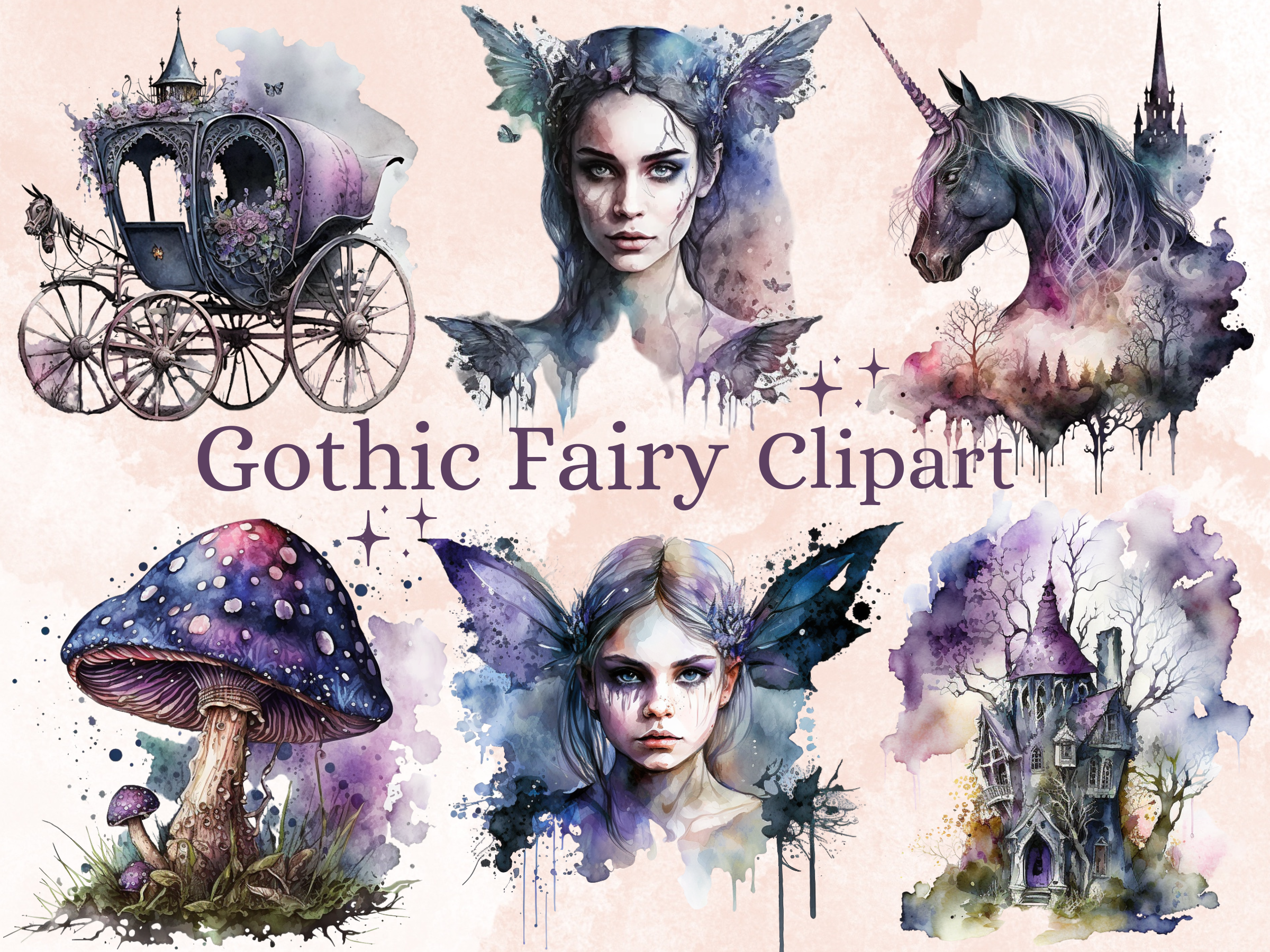 32 PNG Watercolor Gothic Fairy Clipart Graphic by giraffecreativestudio ...