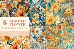 8 Watercolor Summer Flower Patterns Graphic by Brown Cupple Design ...