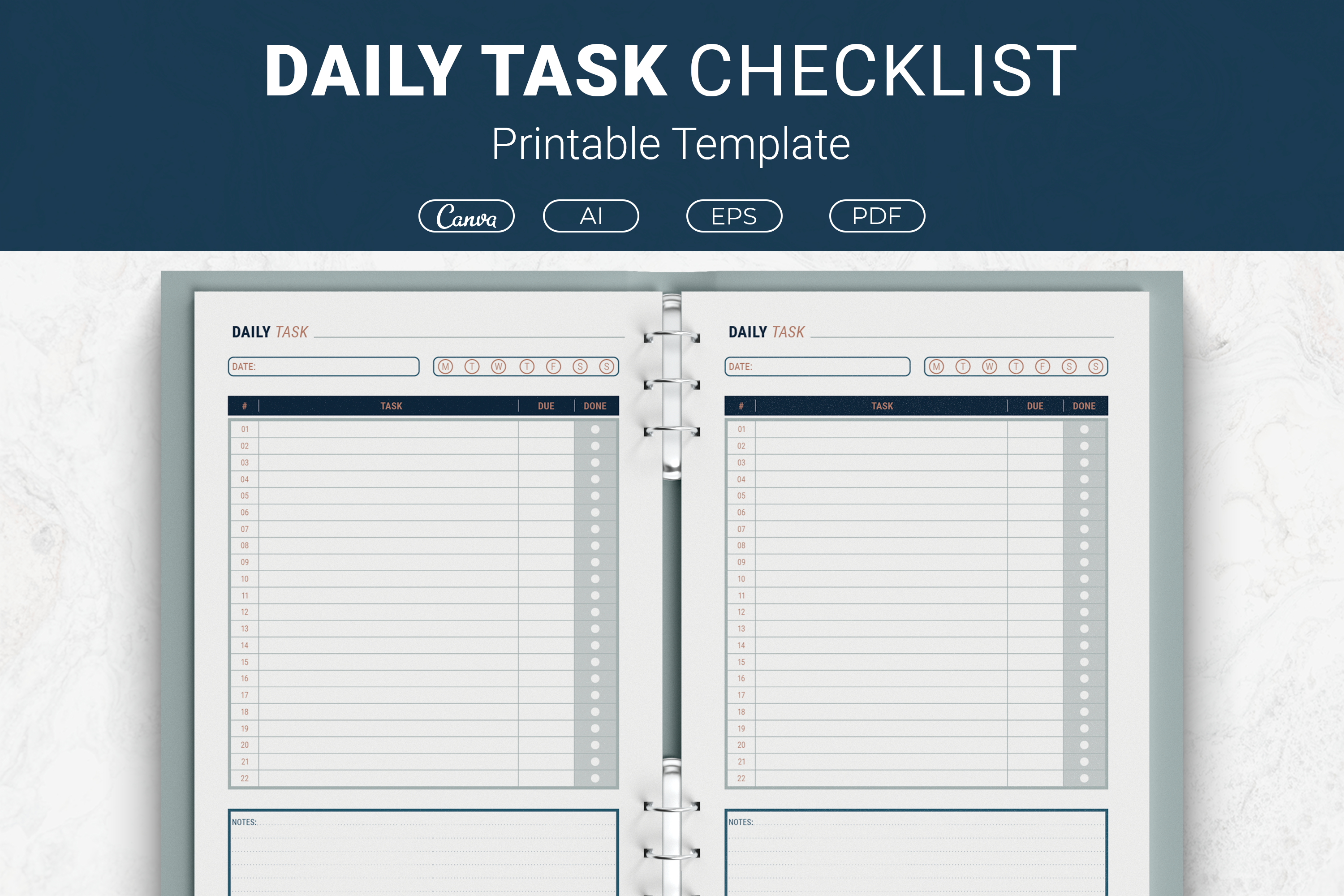 Daily Task Checklist Printable Template Graphic by JUNDI · Creative Fabrica