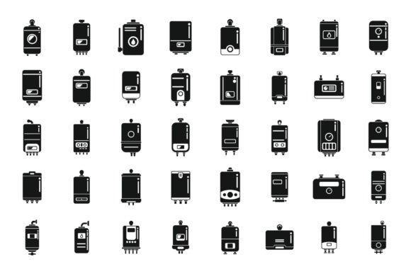 Gas Boiler Icons Set Simple Vector. Room