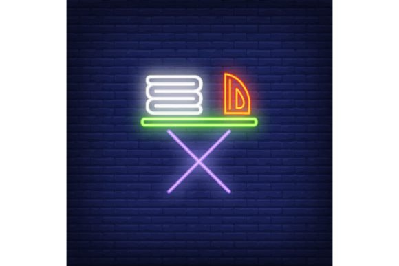 Linen And Iron On Ironing Board Neon Sig
