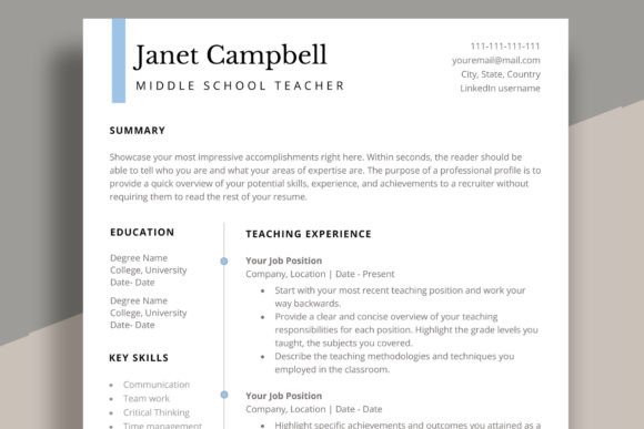 Teacher Resume Template Word