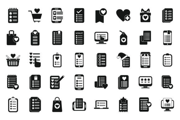 Wishlist Icons Set Simple Vector. Graphic by anatolir56 · Creative Fabrica