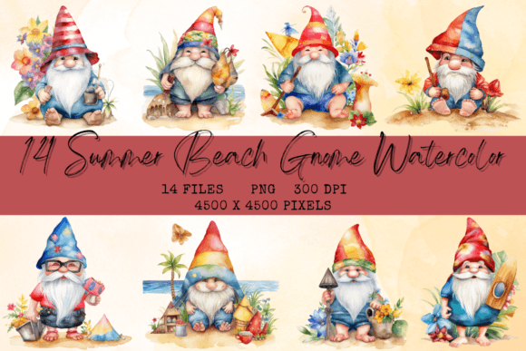 14 Summer Beach Gnome Sublimation Graphic Illustrations By JinnyClipart
