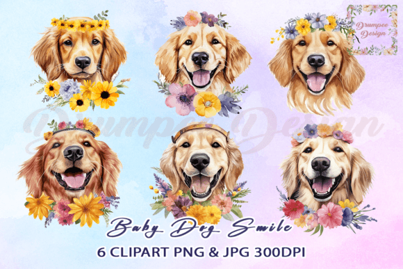 Baby Dog Wearing Flower Crown Clipart