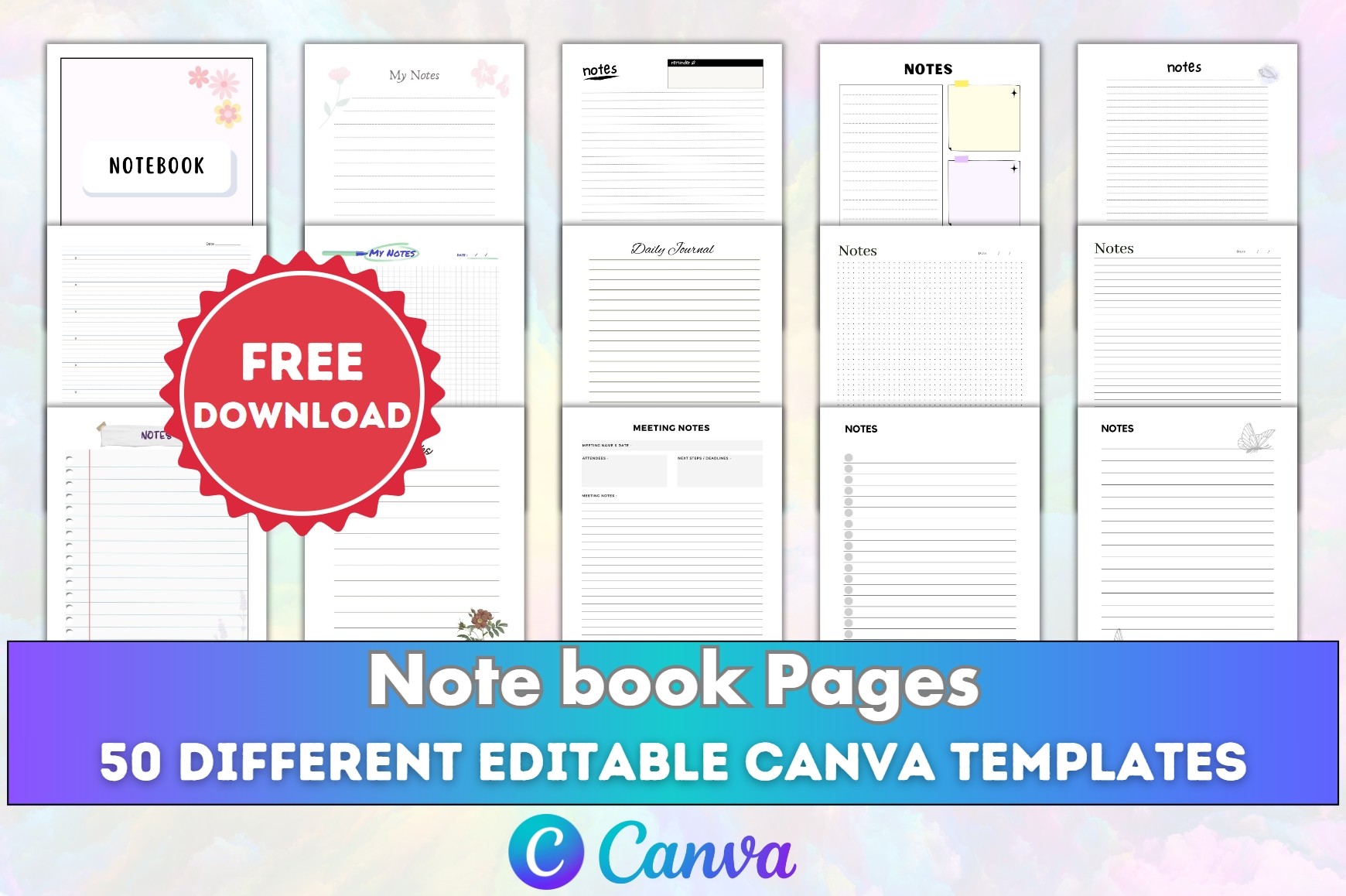 Editable Canva Note Book Pages KDP