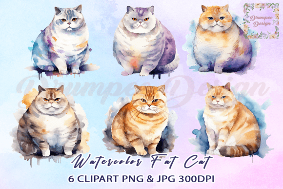 Fat Cat Watercolor Clipart Graphic by Drumpee Design · Creative Fabrica