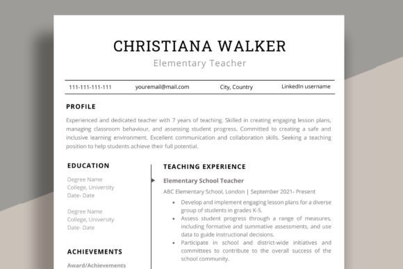 Teacher Resume Template | CV for Word