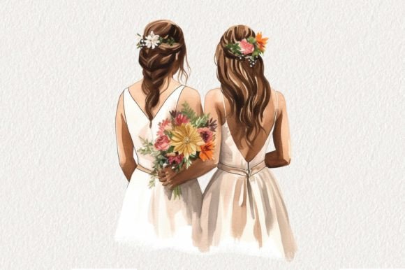 Wedding Bride and Bridesmaid Watercolor Graphic by WaterColorArch   Creative Fabrica