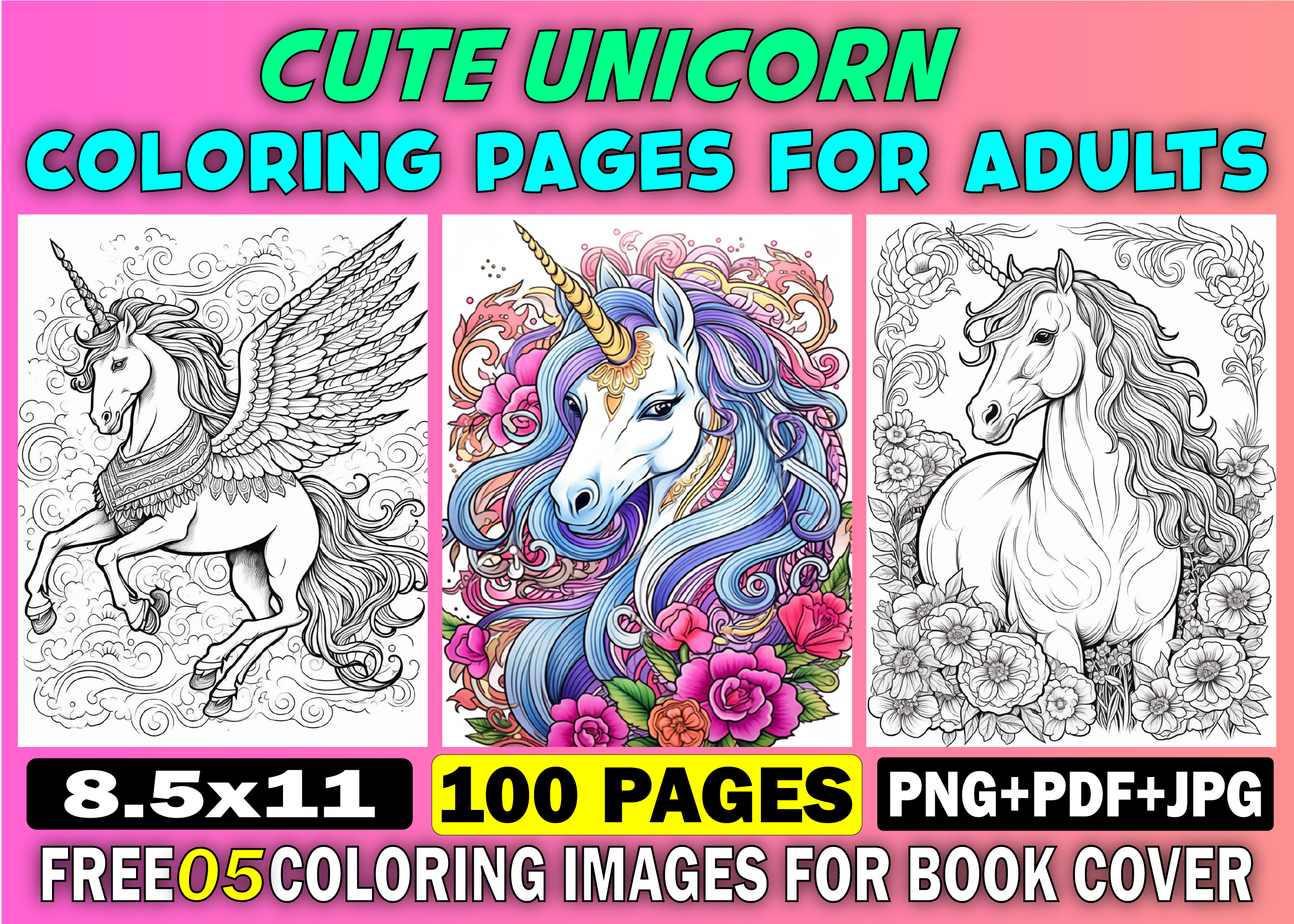 100 Unicorn Coloring Pages for Adults Graphic by KDP PRO DESIGN ...