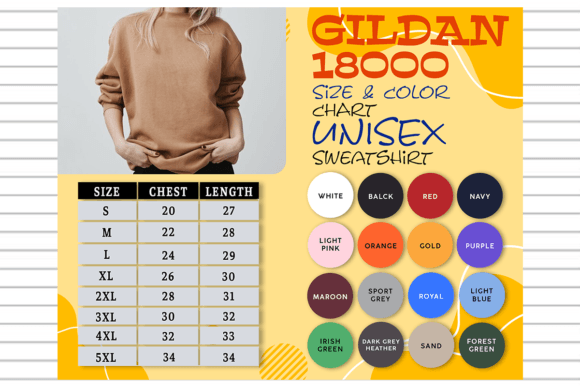 Gildan 18000 Size Color Chart Sweatshirt Graphic Hoodies & Sweatshirts By evarpatrickhg65