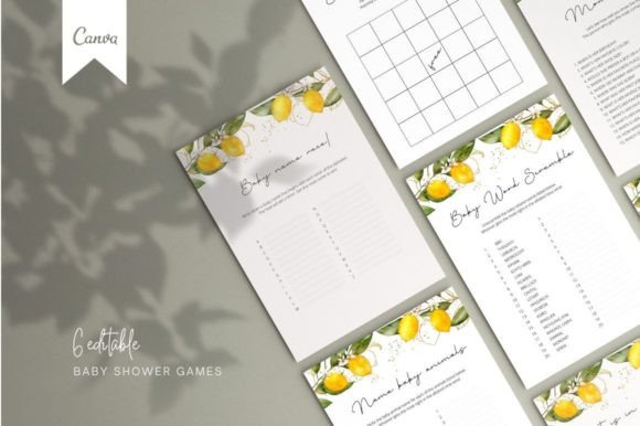 Lemon Baby Shower Games Template Bundle Graphics