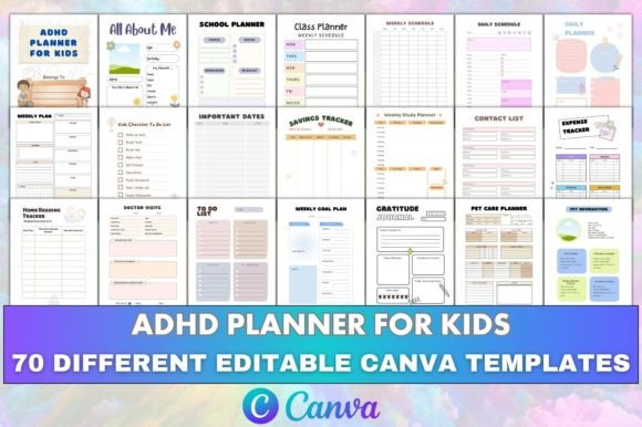 Canva Editable ADHD Planner for Kids KDP
