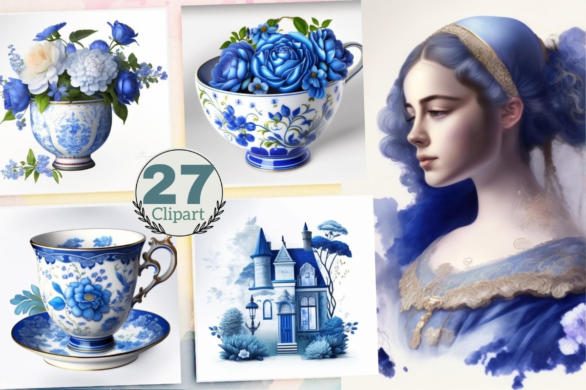Farmhouse Clipart Delft Blue Graphic by TrendyPixelArt · Creative Fabrica