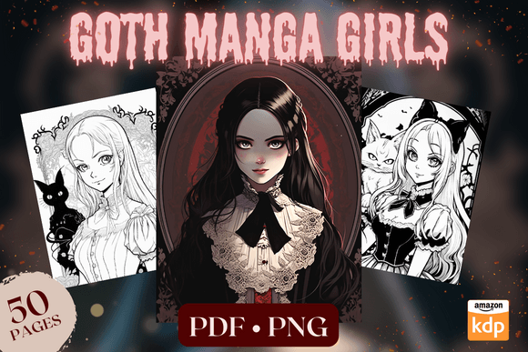 Goth Manga Girls, Coloring Pages
