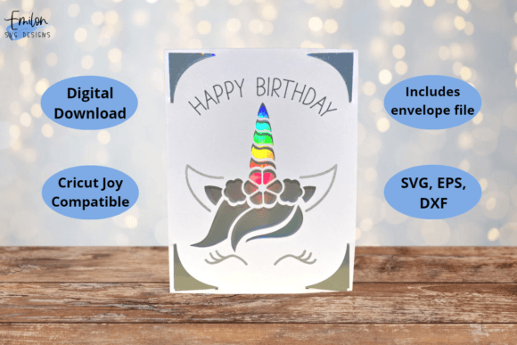 Happy Birthday Unicorn Insert Card Svg Graphics
