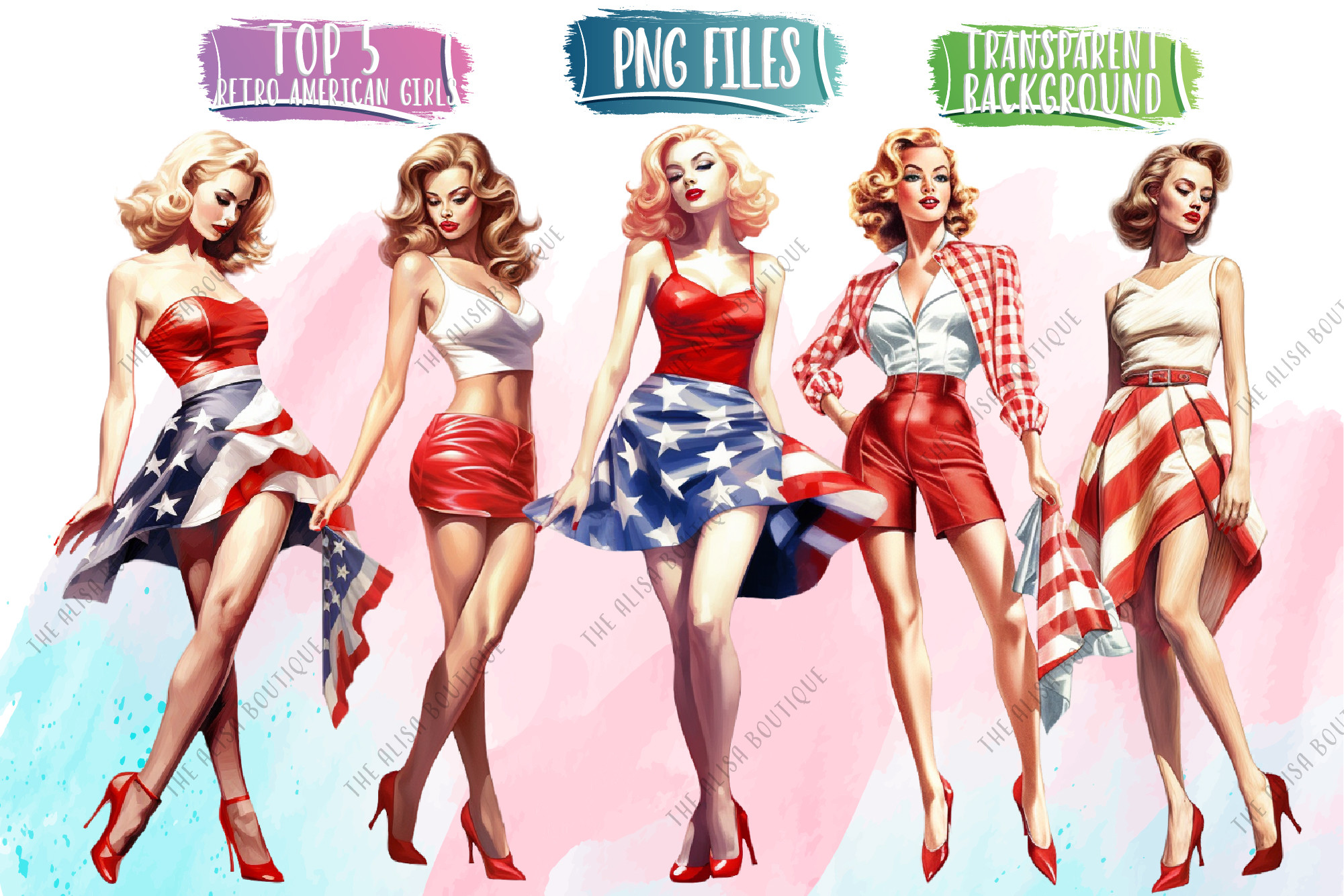 Retro American Girl Clip Art Graphic by The Alisa Boutique